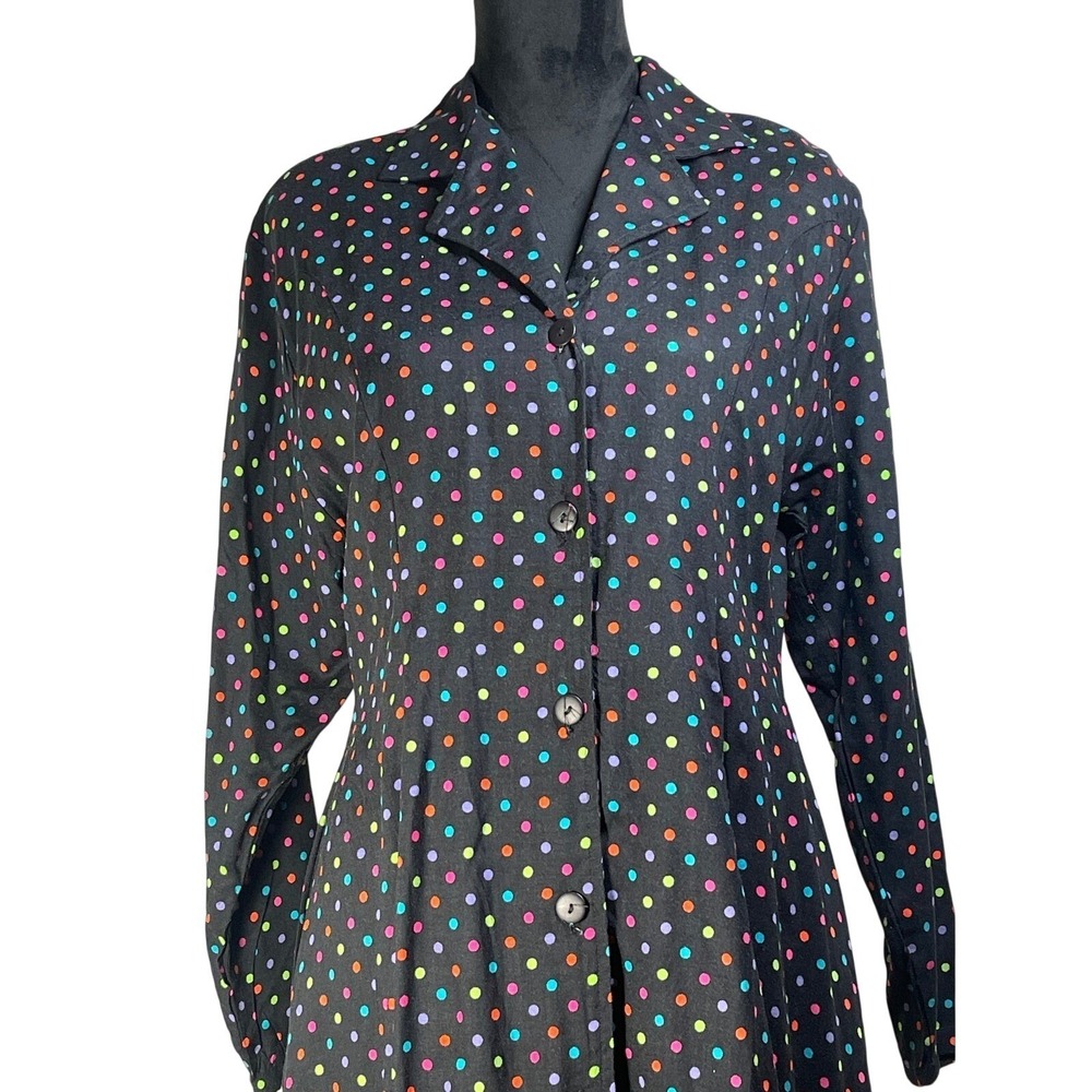 vintage NWT Gitano Womens L Polka Dot Button Down Rayon Dress Y2K Retro